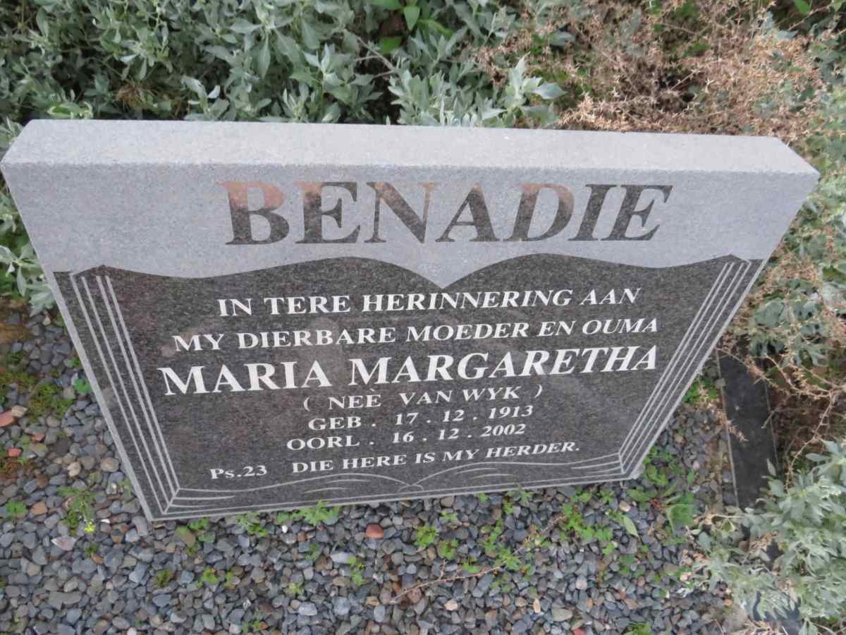 BENADIE Maria Margaretha nee VAN WYK 1913-2002