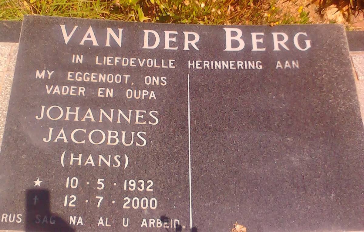 BERG Johannes Jacobus, van der 1932-2000