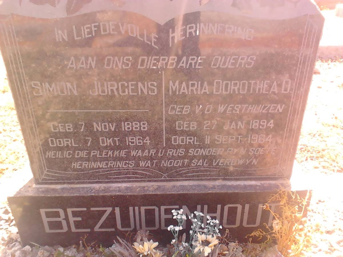 BEZUIDENHOUT Simon Jurgens 1888-1964 &amp; Maria Dorothea V.D. WESTHUIZEN 1894-1964
