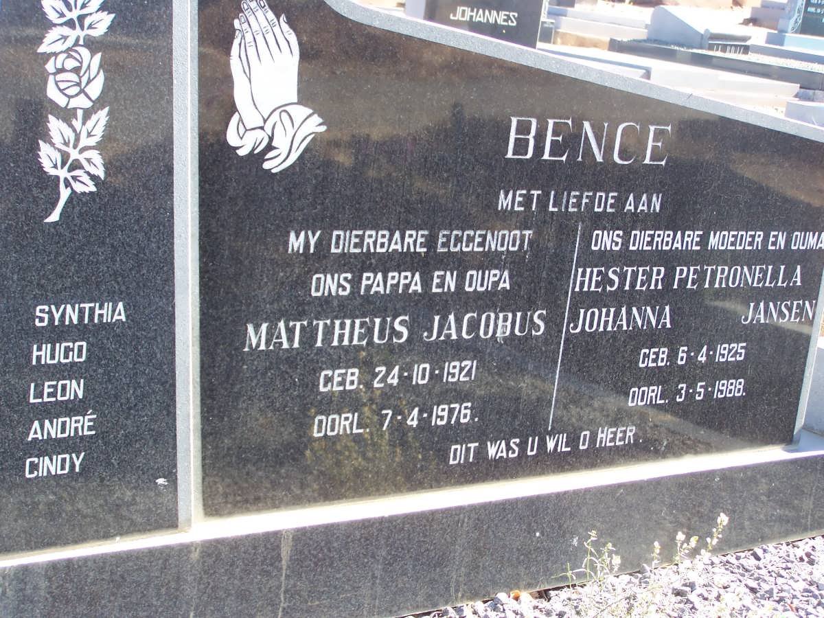 BENCE Mattheus Jacobus 1921-1976 &amp; Hester Petronella Johanna JANSEN 1925-1988