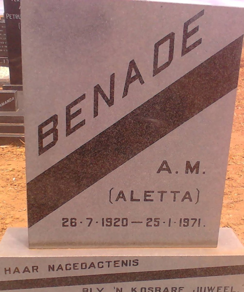 BENADE Aletta M. 1920-1971