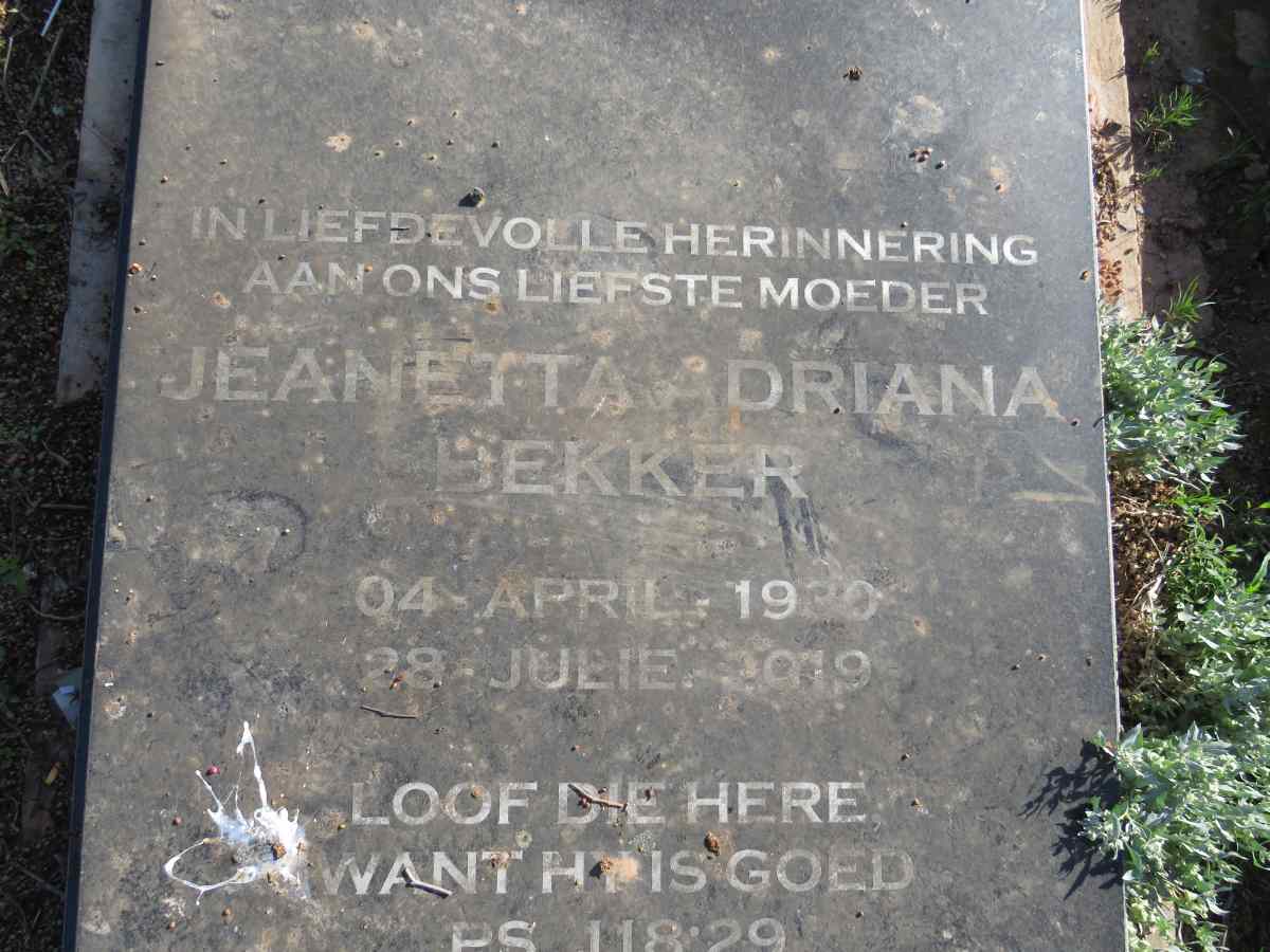 BEKKER Jeanetta Adriana 1930-2019
