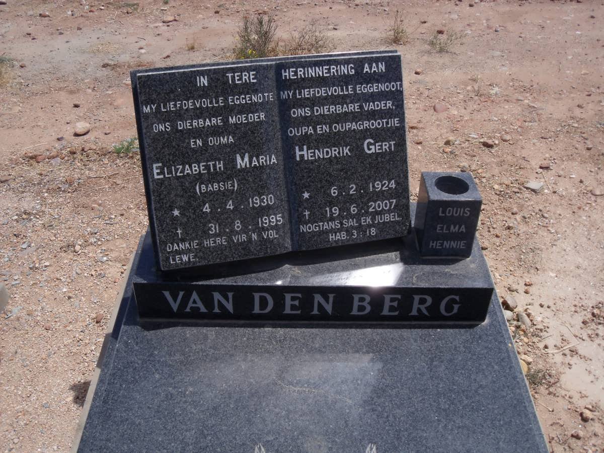 BERG Hendrik Gert, van den 1924-2007 &amp; Elizabeth Maria  1930-1995