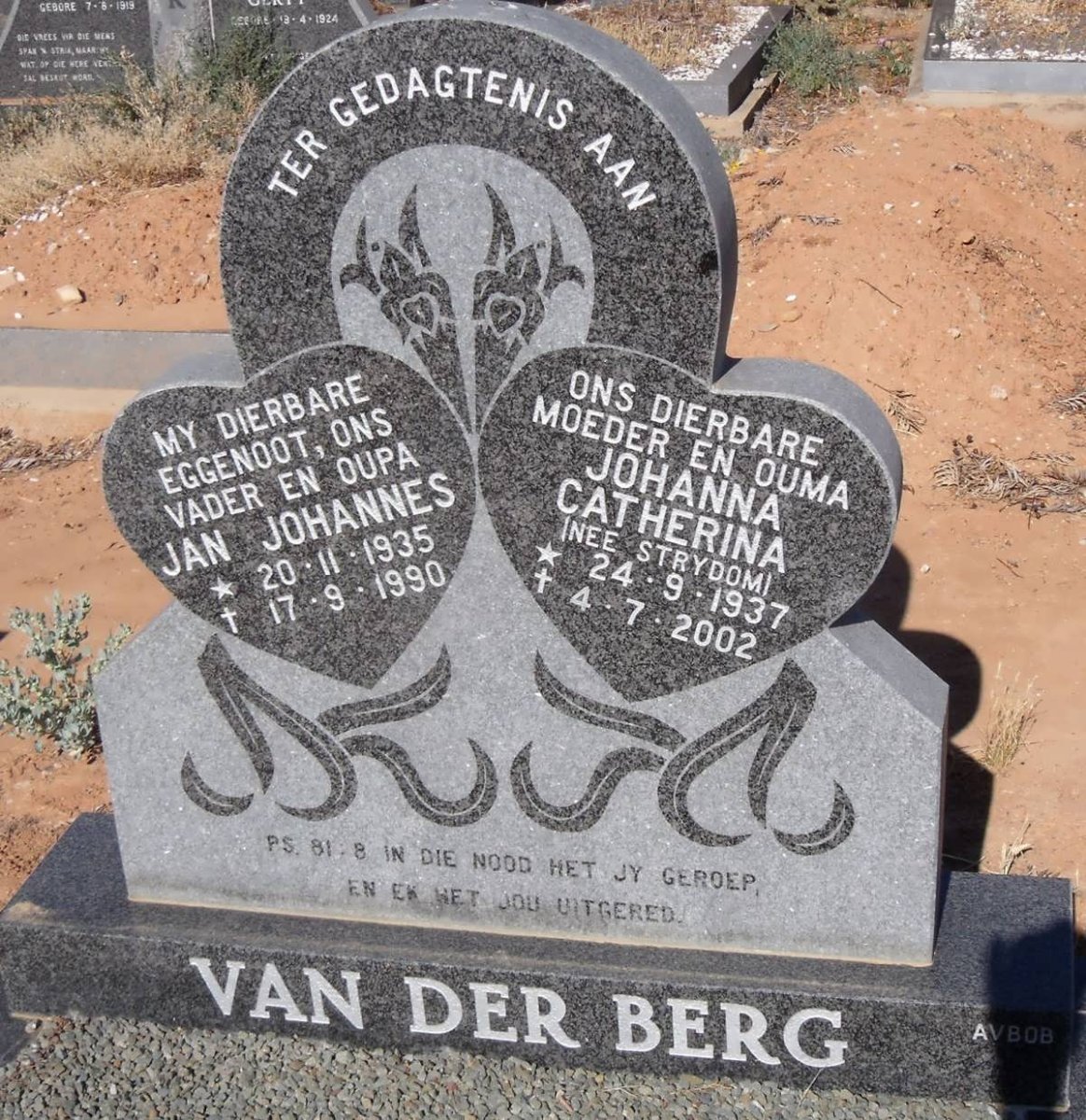 BERG Jan Johannes, van der 1935-1990 &amp; Johanna Catherina STRYDOM 1937-2002