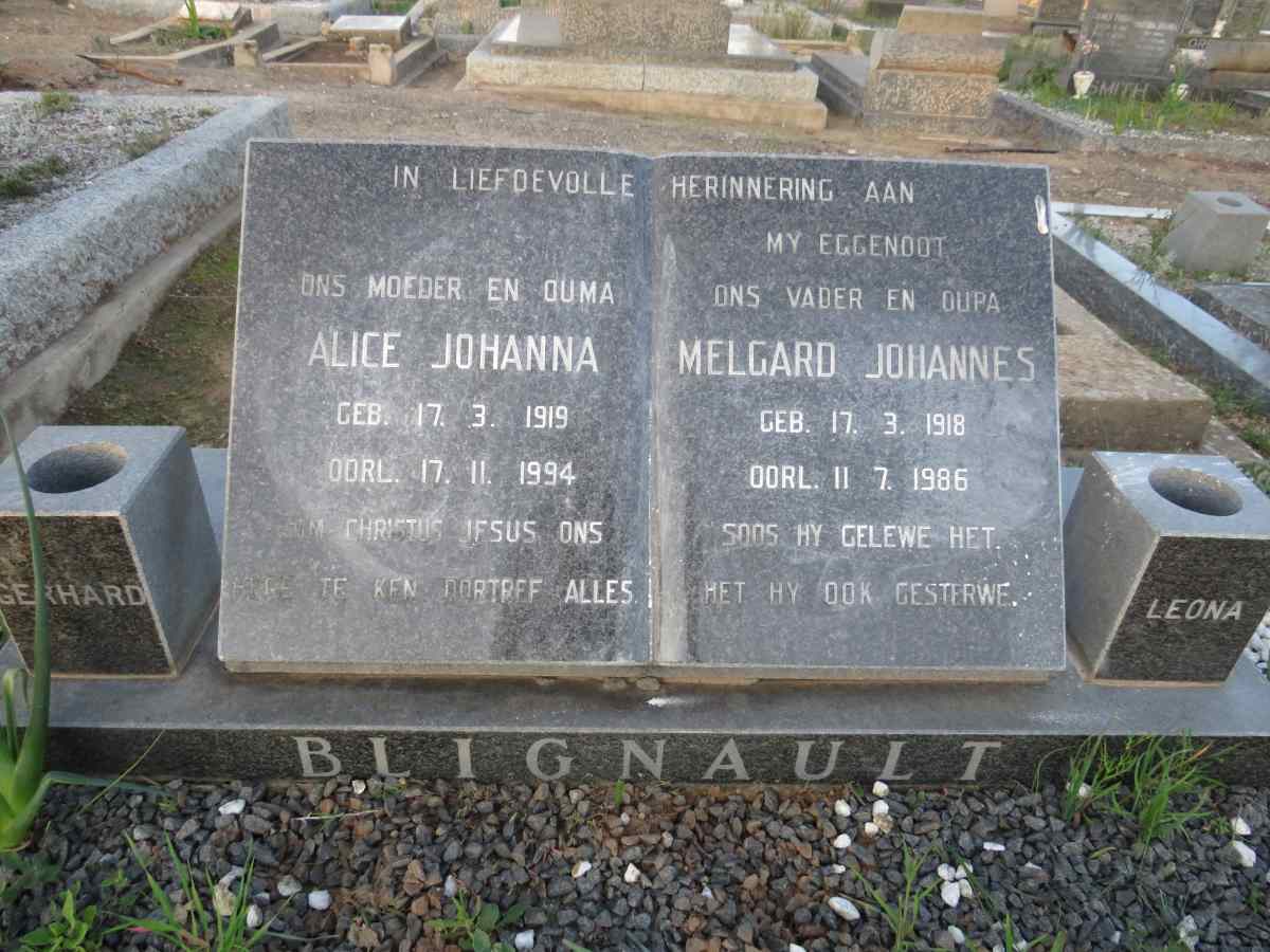 BLIGNAULT Melgard Johannes 1918-1986 & Alice Johanna 1919-1994