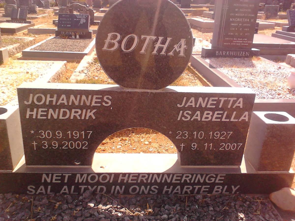 BOTHA Johannes Hendrik 1917-2002 &amp; Janetta Isabella 1927-2007