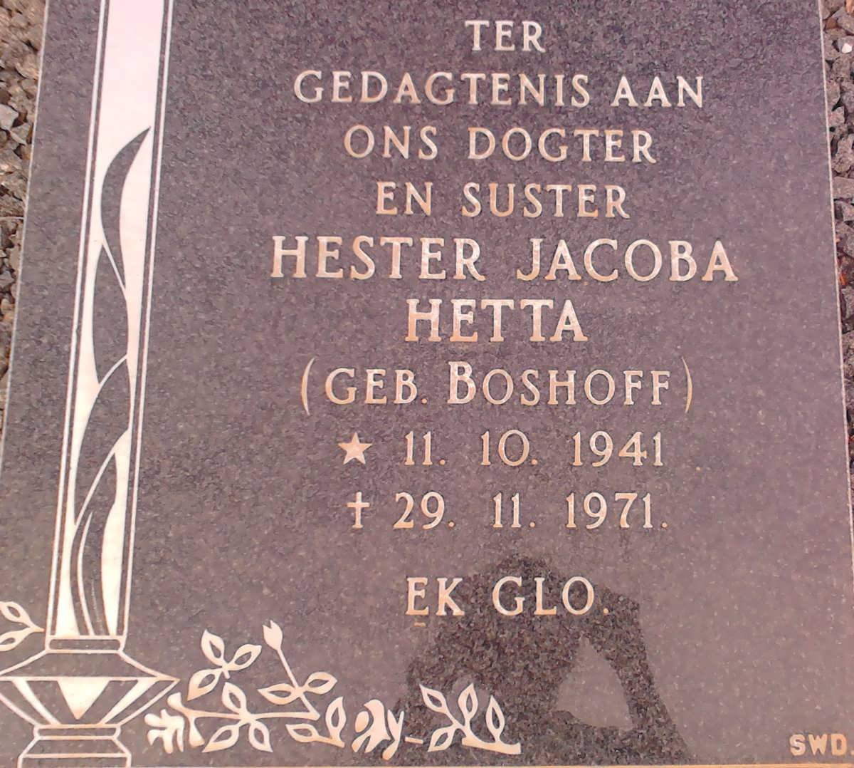 BOSHOFF Hester Jacoba Hetta 1941-1971