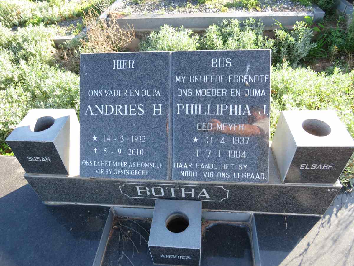 BOTHA Andries H. 1932-2010 & Philliphia J. MEYER 1937-1984