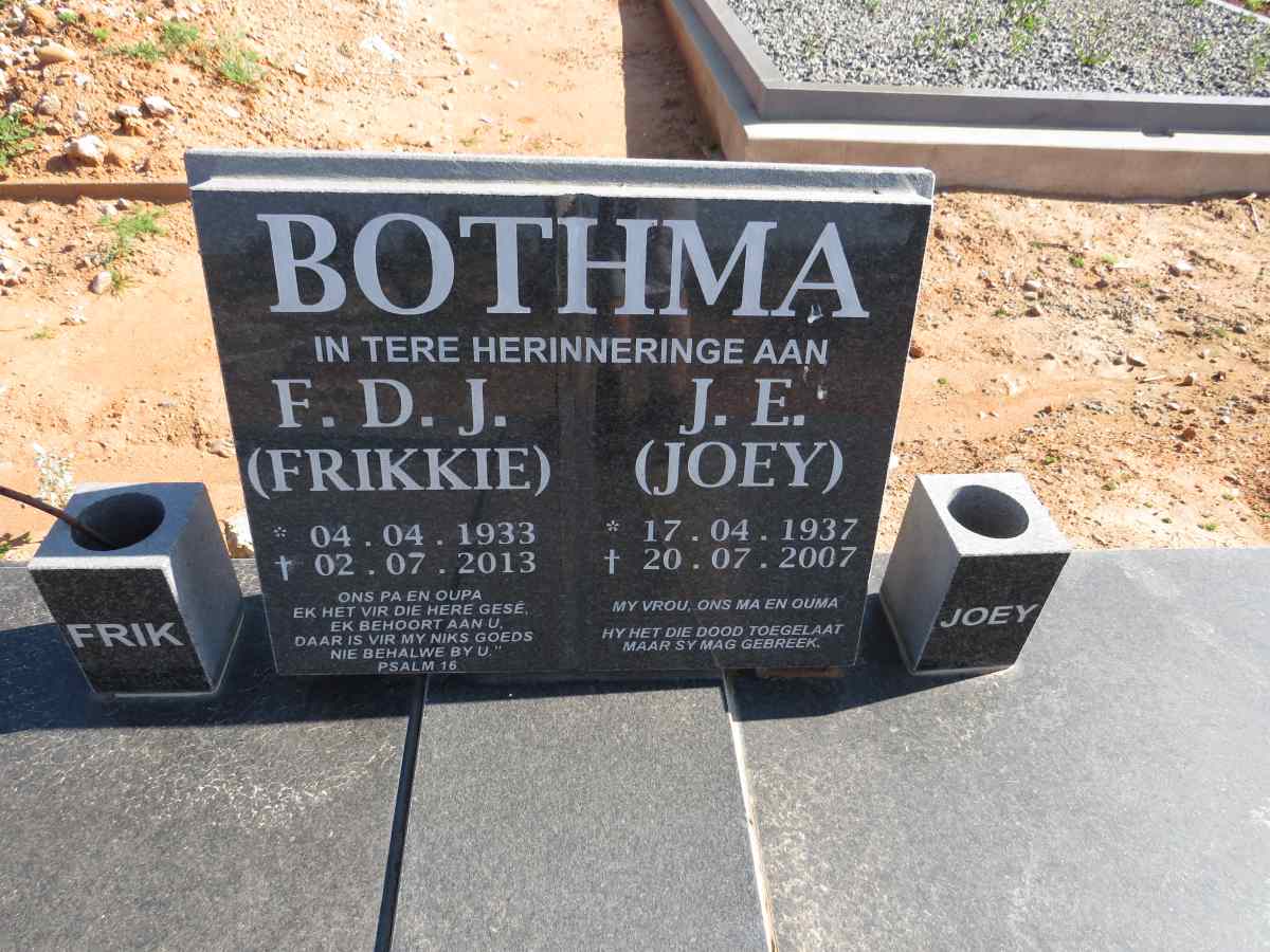 BOTHMA F.D.J. 1933-2013 & J.E. 1937-2007