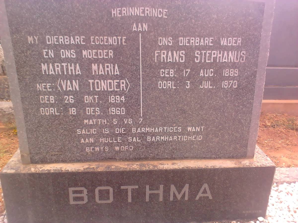 BOTHMA Frans Stephanus 1889-1970 &amp; Martha Maria VAN TONDER 1894-1960