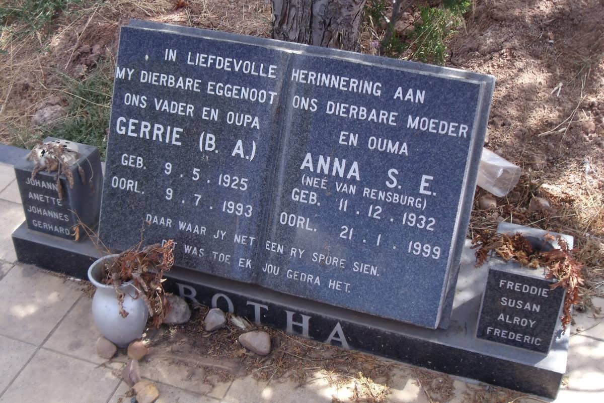BOTHA Gerrie B.A. 1925-1993 &amp; Anna S.E. VAN RENSBURG 1932-1999