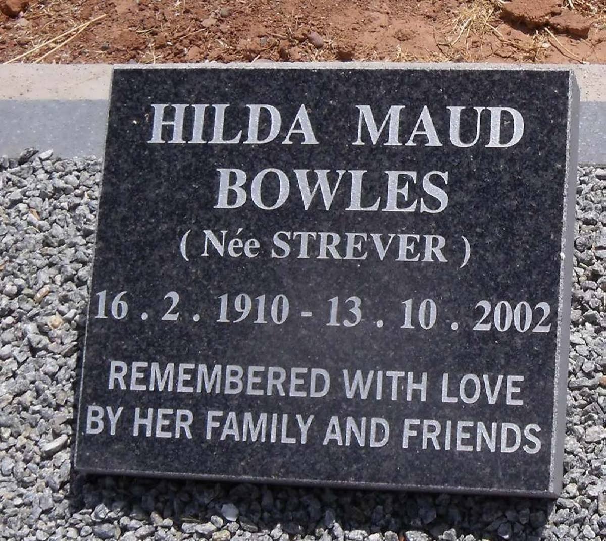 BOWLES Hilda Maud nee STREVER 1910-2002