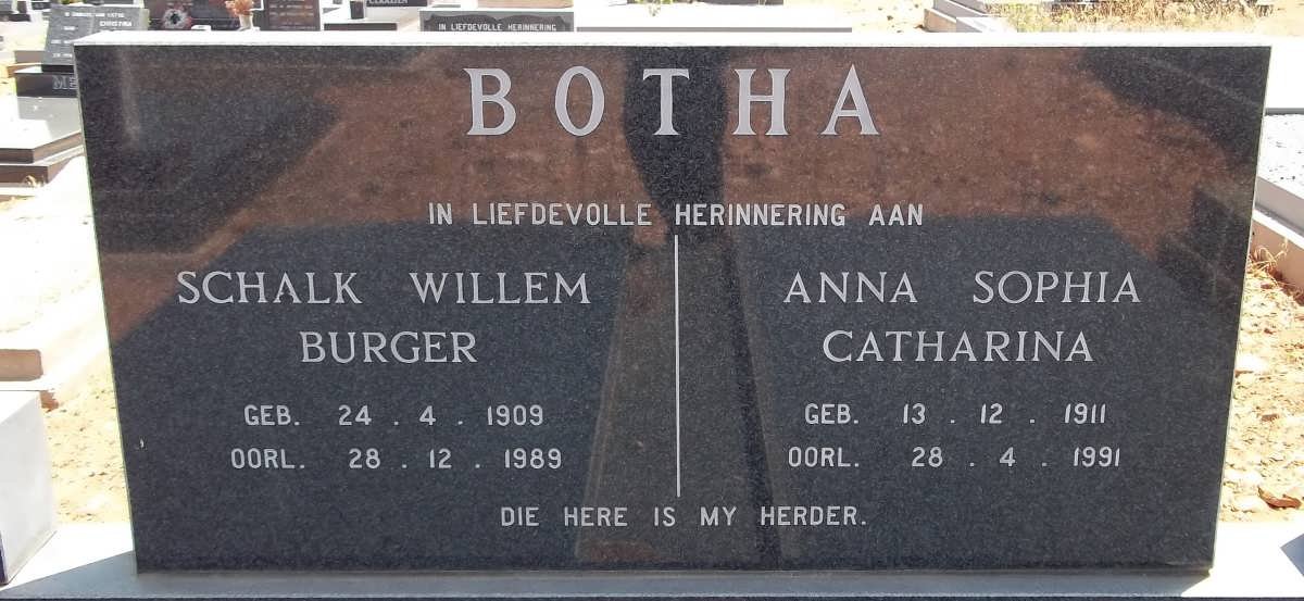BOTHA Schalk Willem Burger 1909-1989 &amp; Anna Sophia Catharina 1911-1991