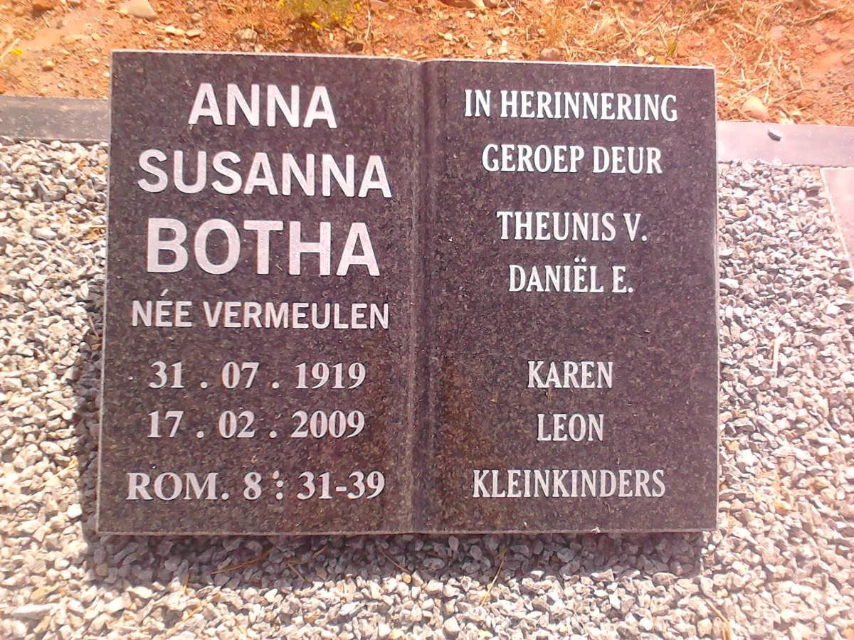 BOTHA Anna Susanna nee VERMEULEN 1919-2009