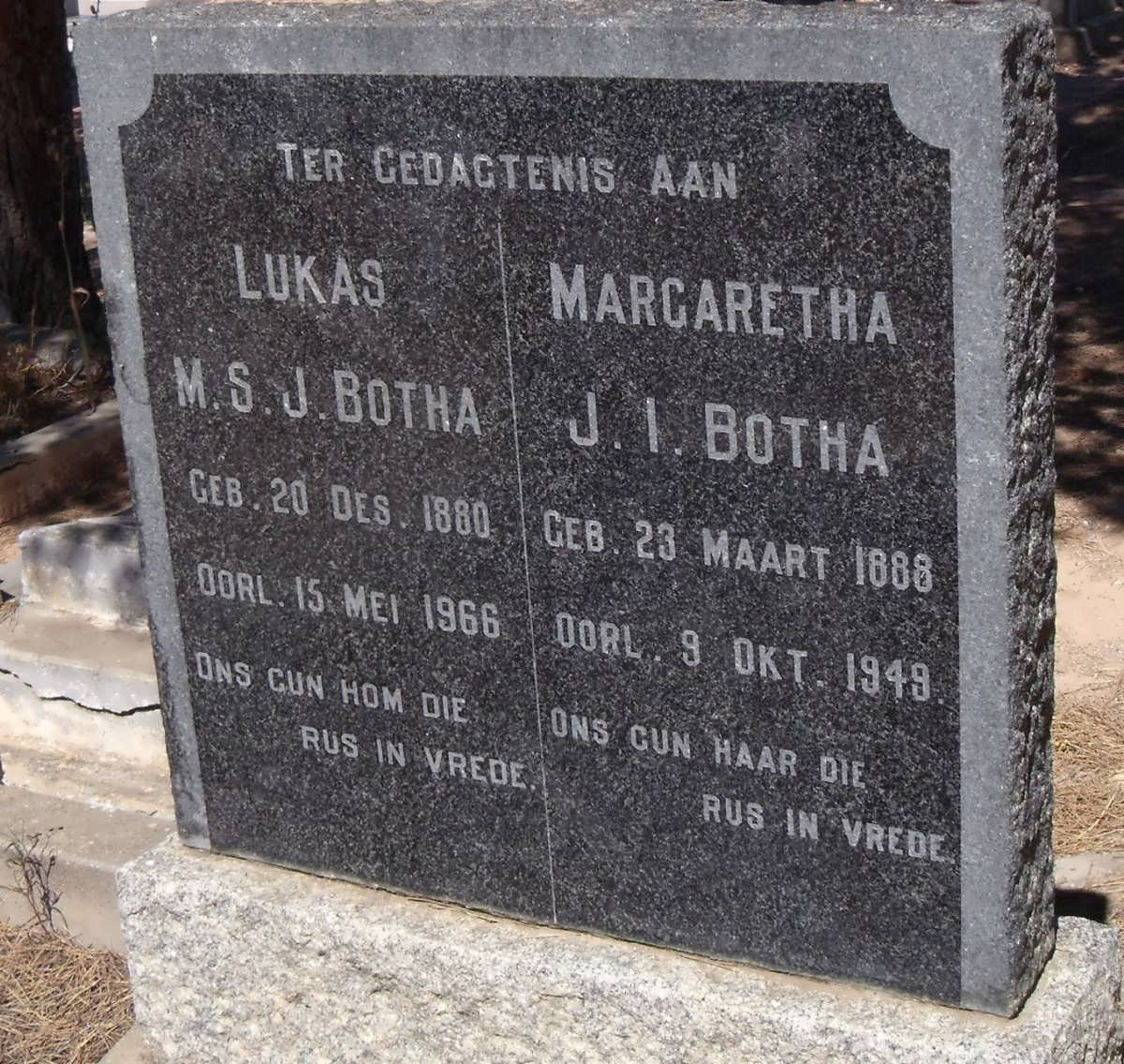 BOTHA Lukas M.S.J. 1880-1966 &amp; Margaretha J.I. 1888-1949