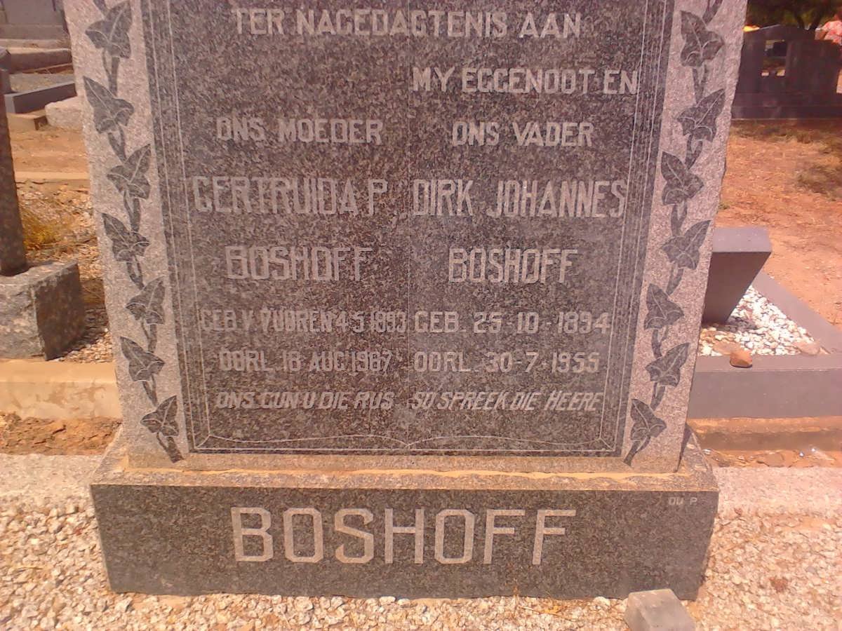 BOSHOFF Dirk Johannes 1894-1955 &amp; Gertruida P. VAN VUUREN 1893-1967