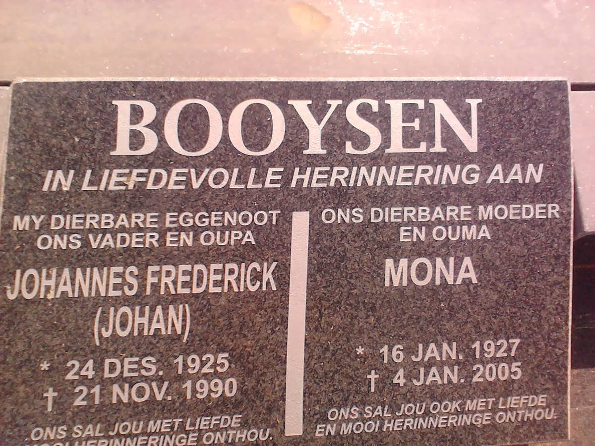 BOOYSEN Johannes Frederick 1925-1990 &amp; Mona 1927-2005
