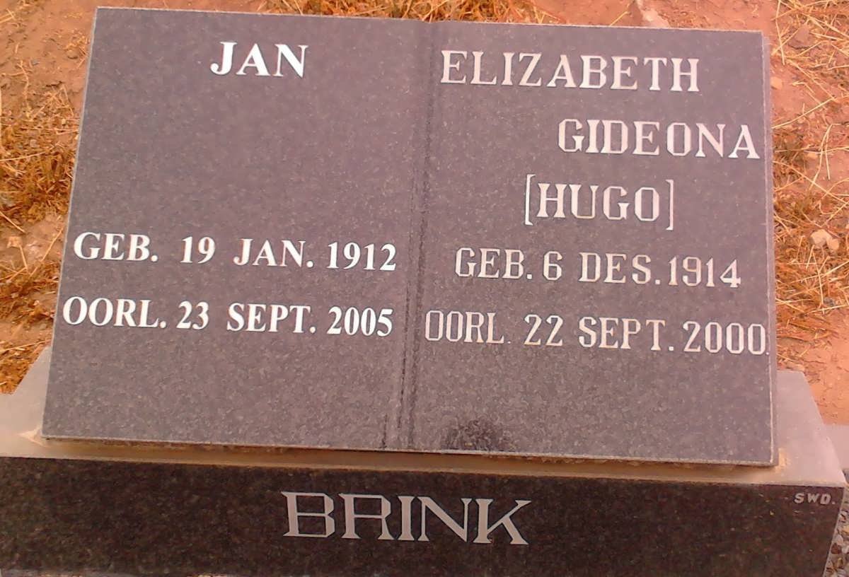 BRINK Jan1912-2005 &amp; Elizabeth Gideona HUGO 1914-2000