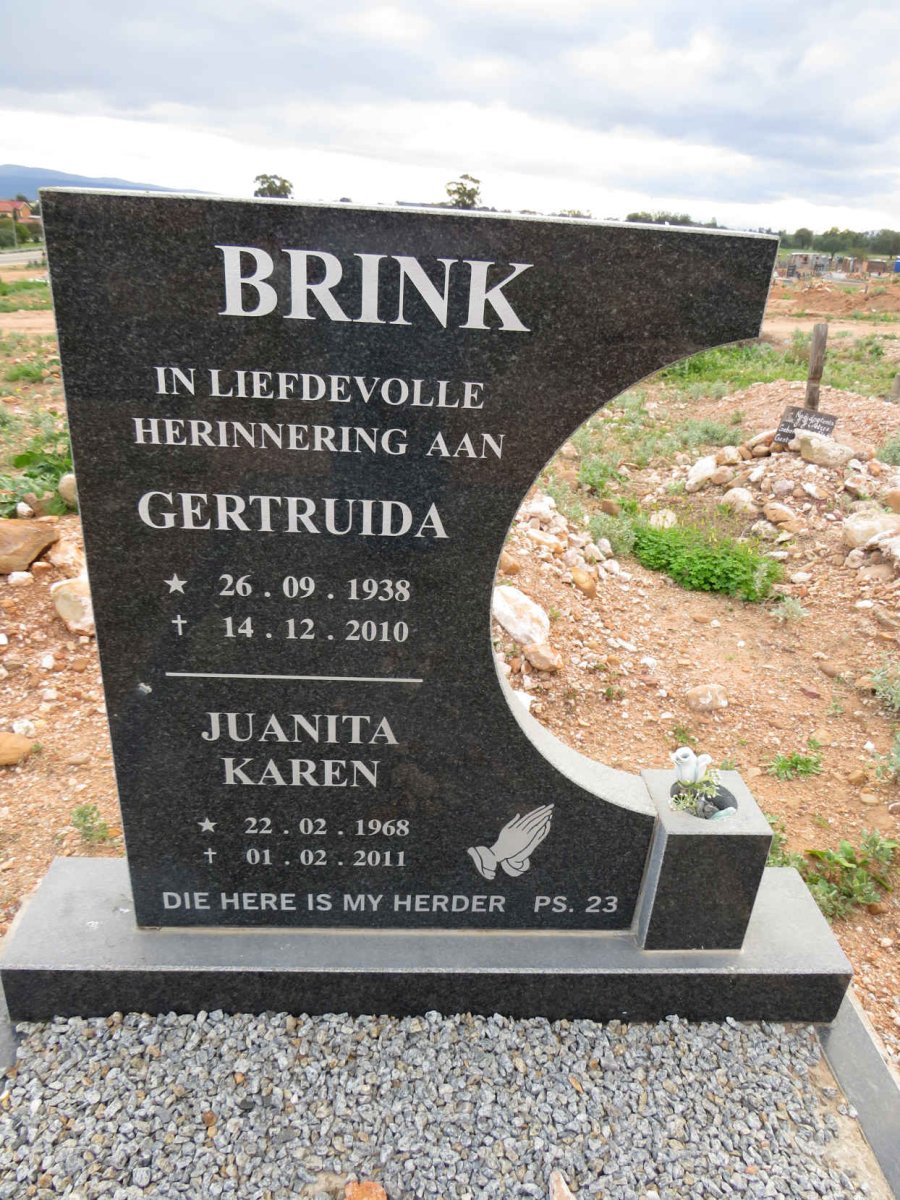 BRINK Gertruida 1938-2010 :: BRINK Juanita Karen 1968-2011