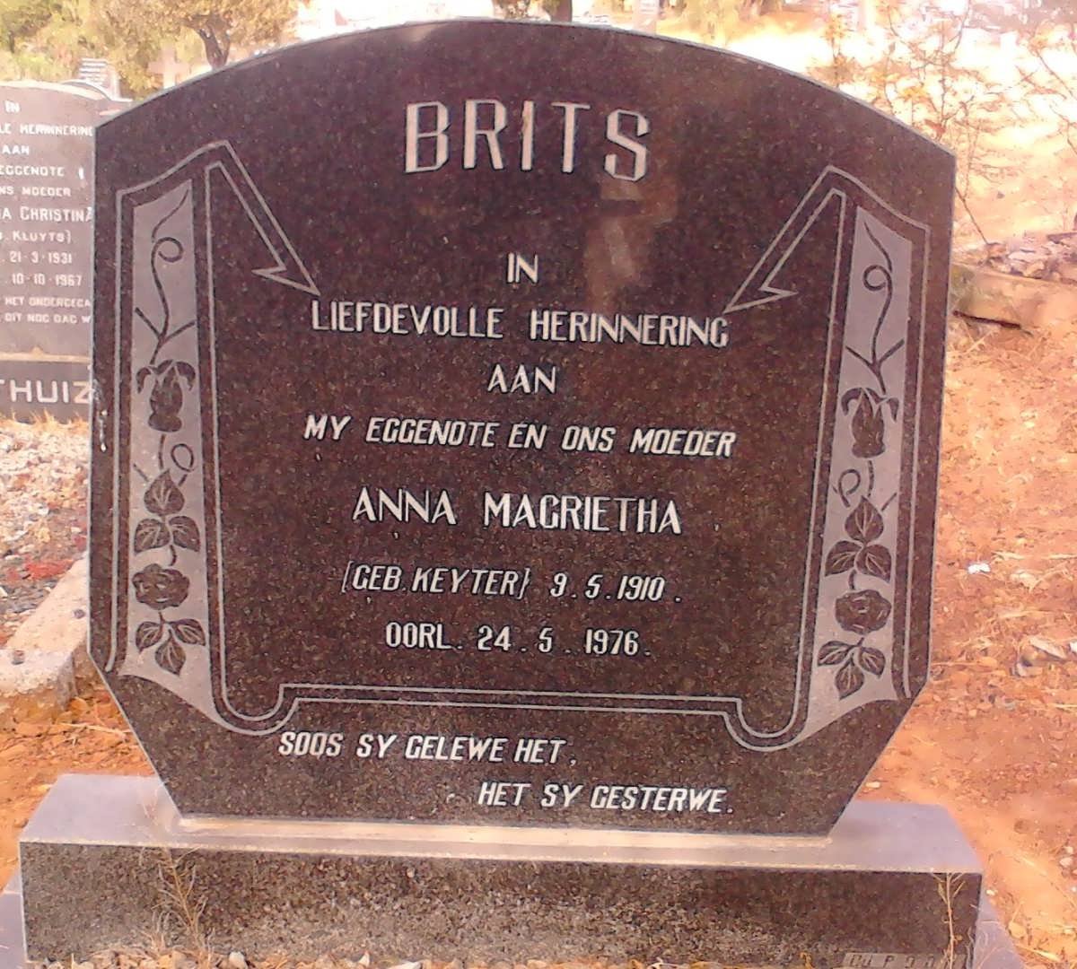 BRITS Anna Magrietha nee KEYTER 1910-1976