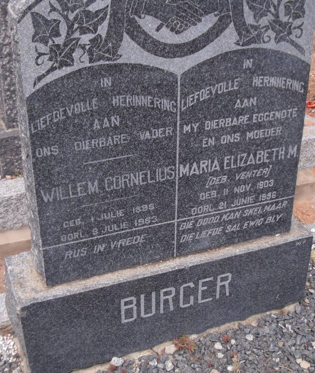 BURGER Willem Cornelius 1898-1963 &amp; Maria Elizabeth VENTER 1903-1956