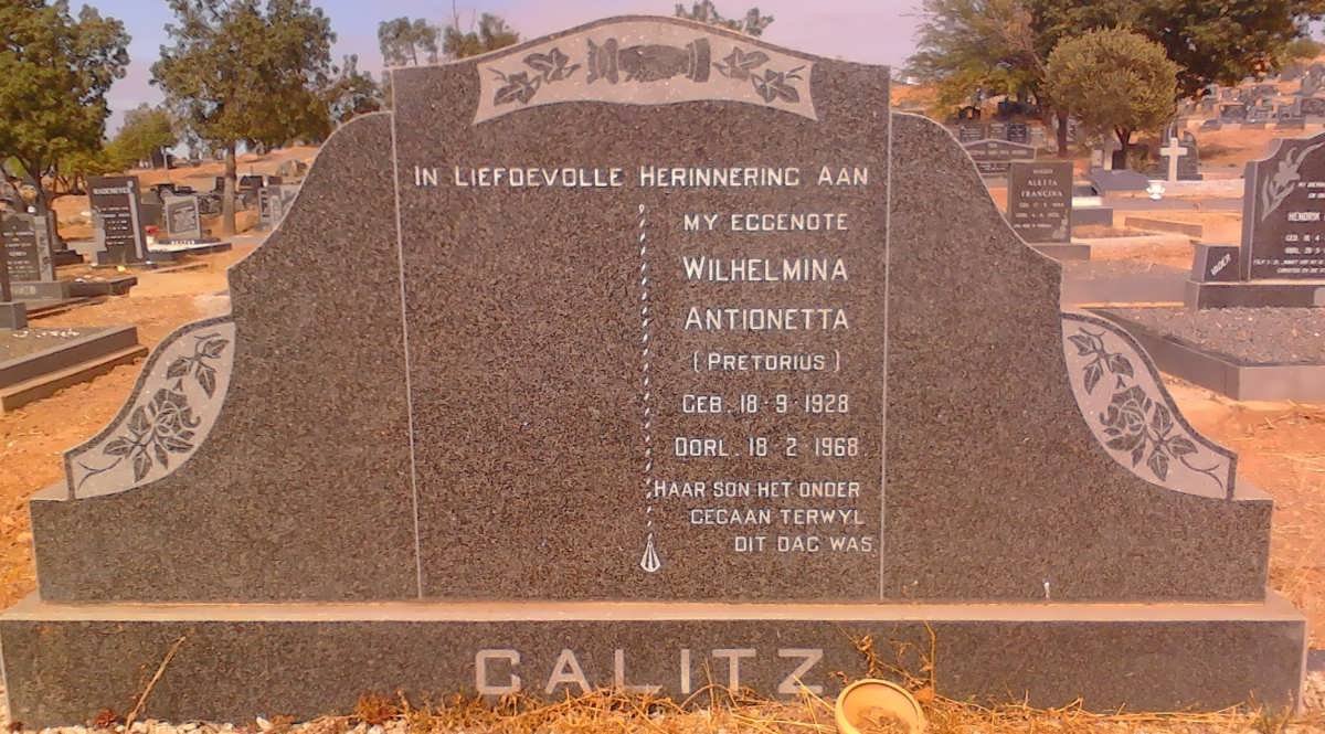 CALITZ Wihelmina Antionetta nee PRETORIUS 1928-1968