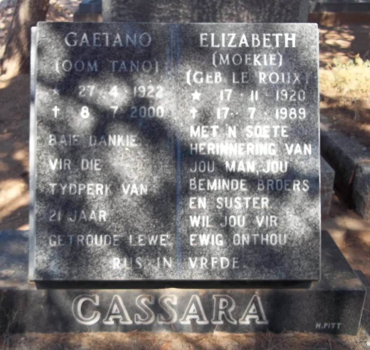 CASSARA Gaetano 1922-2000 &amp; Elizabeth le ROUX 1920-1989