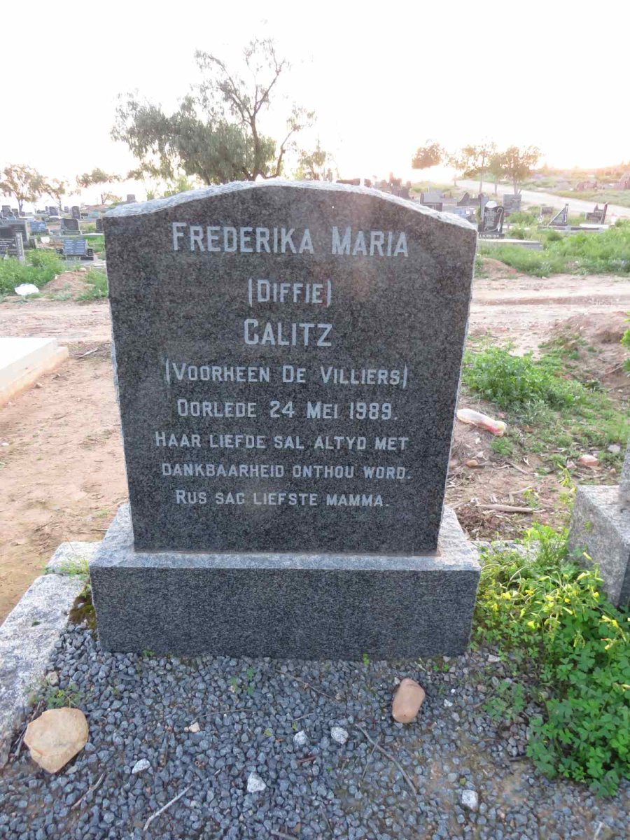 CALITZ Frederika Maria voorheen DE VILLIERS -1989