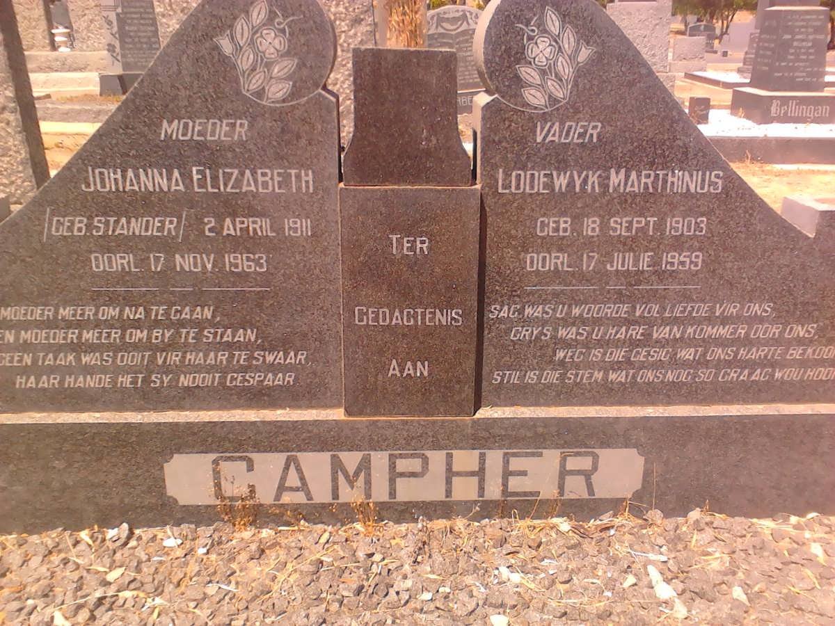 CAMPHER Lodewyk Marthinus 1903-1959 &amp; Johanna Elizabeth STANDER 1911-1963