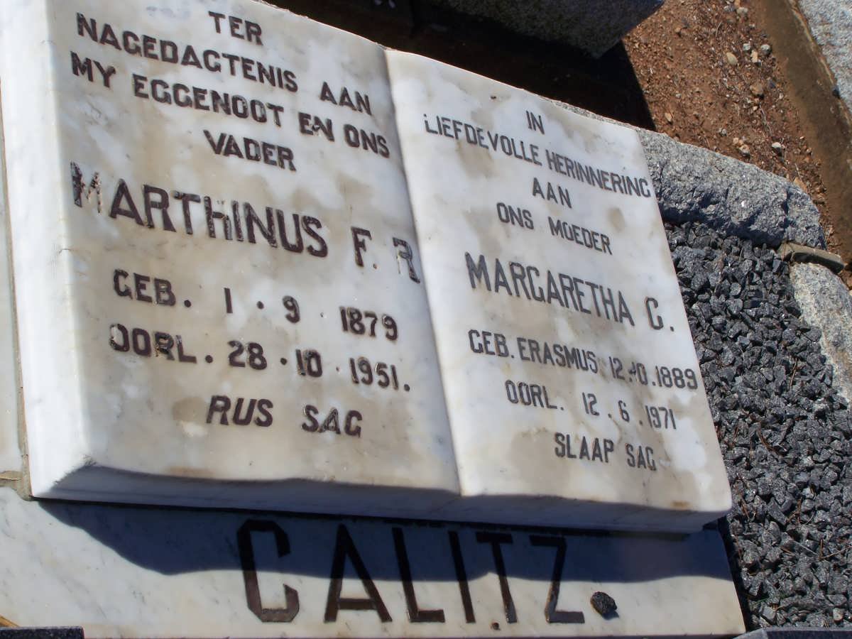 CALITZ Marthinus F.R. 1879-1951 &amp; Margaretha C. ERASMUS 1889-1971