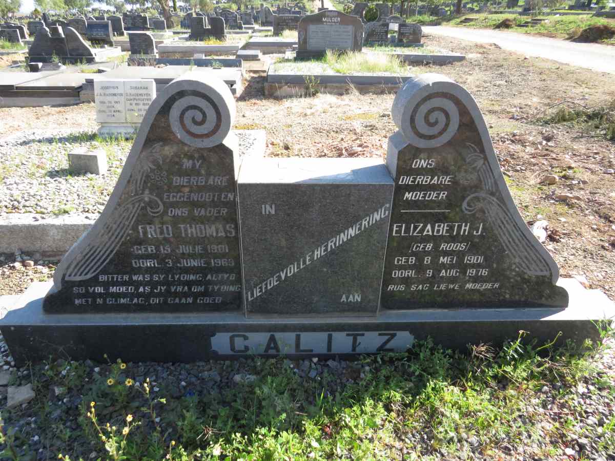 CALITZ Fred Thomas 1901-1969 & Elizabeth J. ROOS 1901-1976