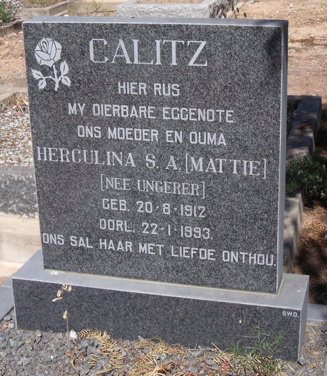 CALITZ Herculina S.A. nee UNGERER 1912-1993