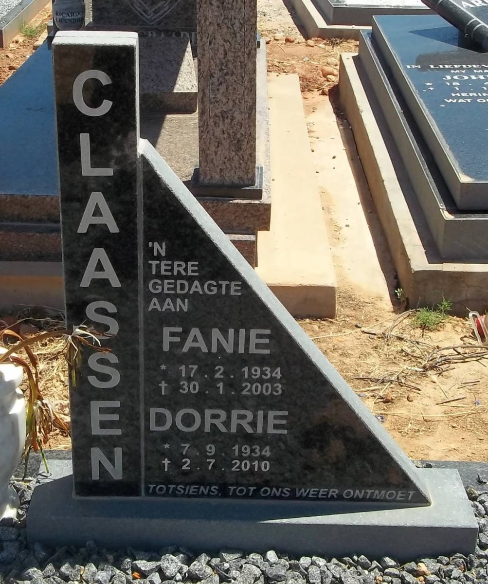 CLAASSEN Stephanus Hendrik 1934-2003 &amp; Dorrie 1934-2010