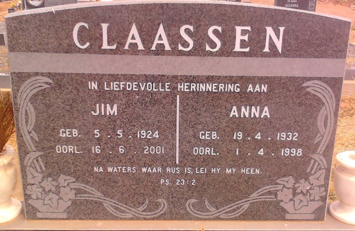 CLAASSEN Jim 1924-2001 &amp; Anna 1932-1998
