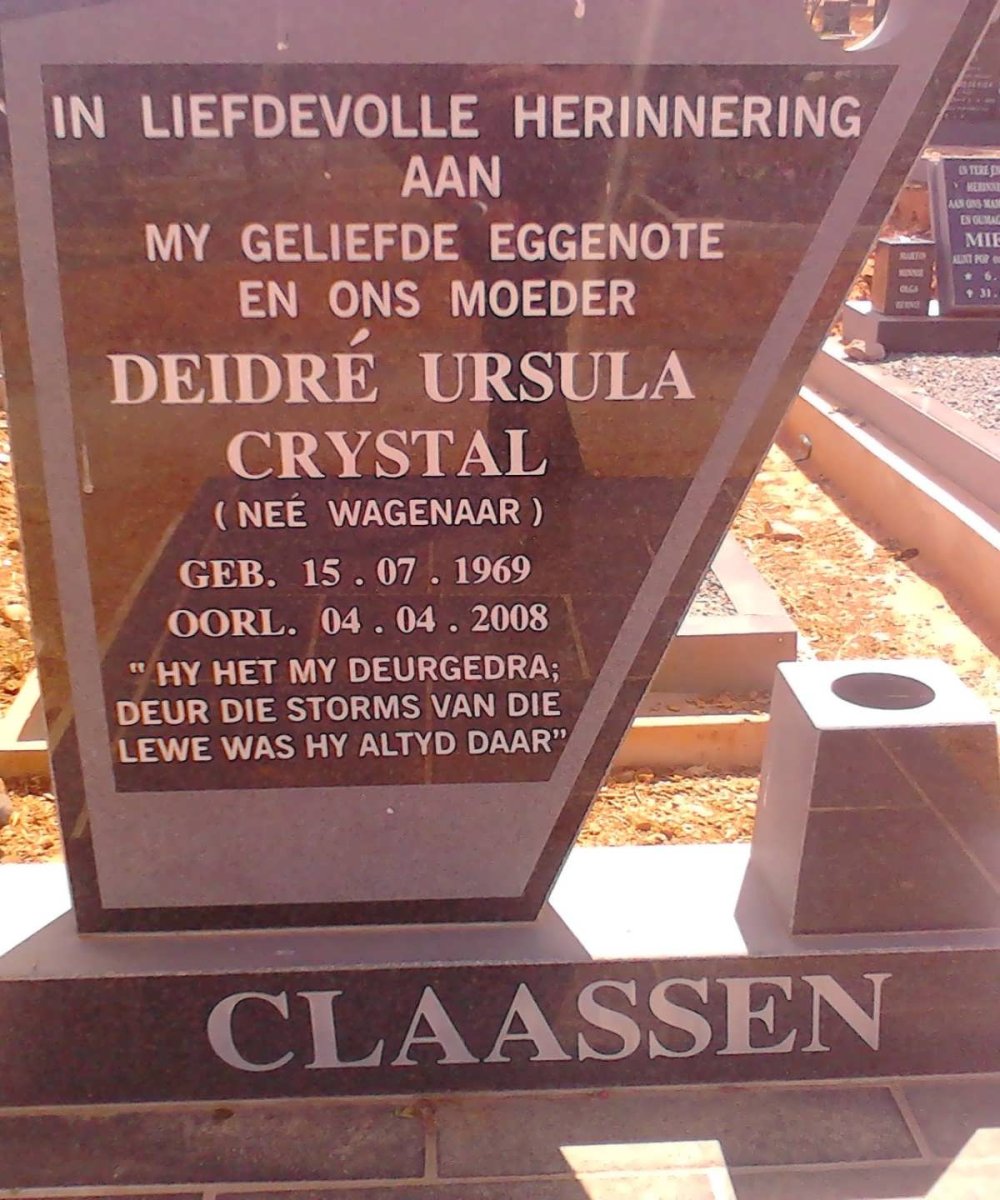 CLAASSEN Deidre Ursula Crystal nee WAGENAAR 1969-2008