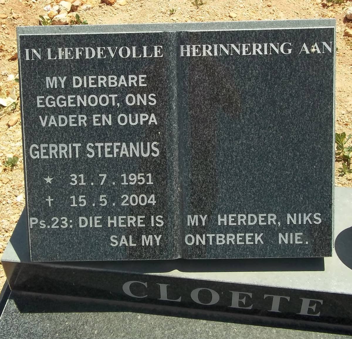 CLOETE Gerrit Stefanus 1951-2004