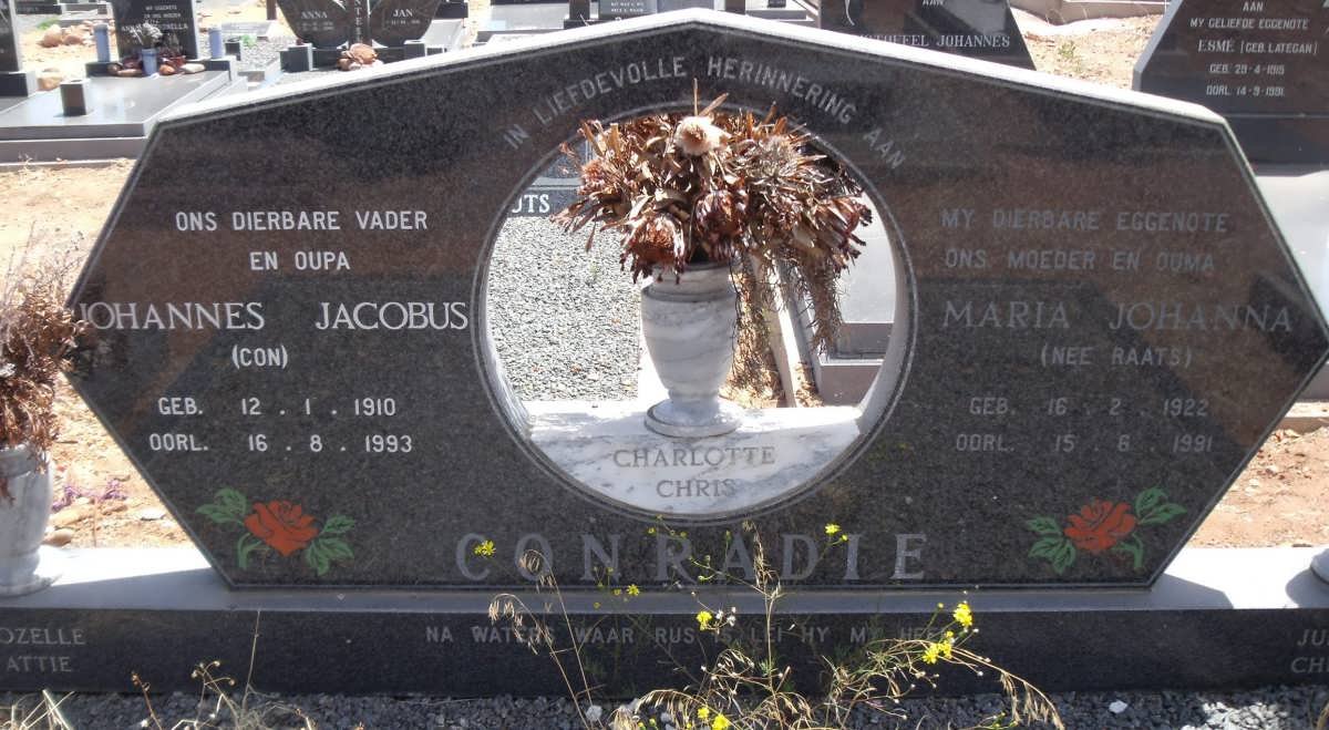 CONRADIE Johannes Jacobus 1910-1993 &amp; Maria Johanna RAATS 1922-1991