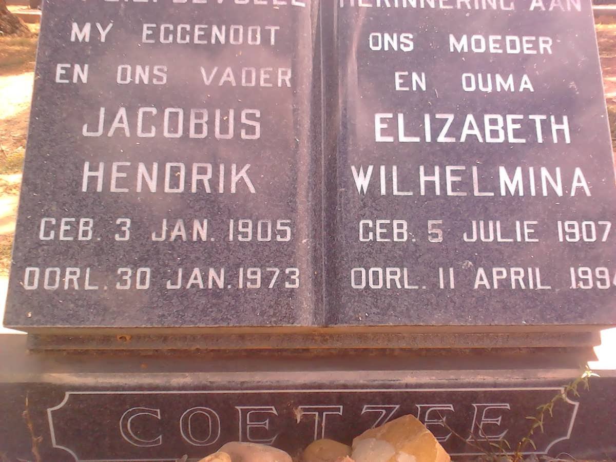 COETZEE Jacobus Hendrik 1905-1973 &amp; Elizabeth Wilhelmina 1907-199?