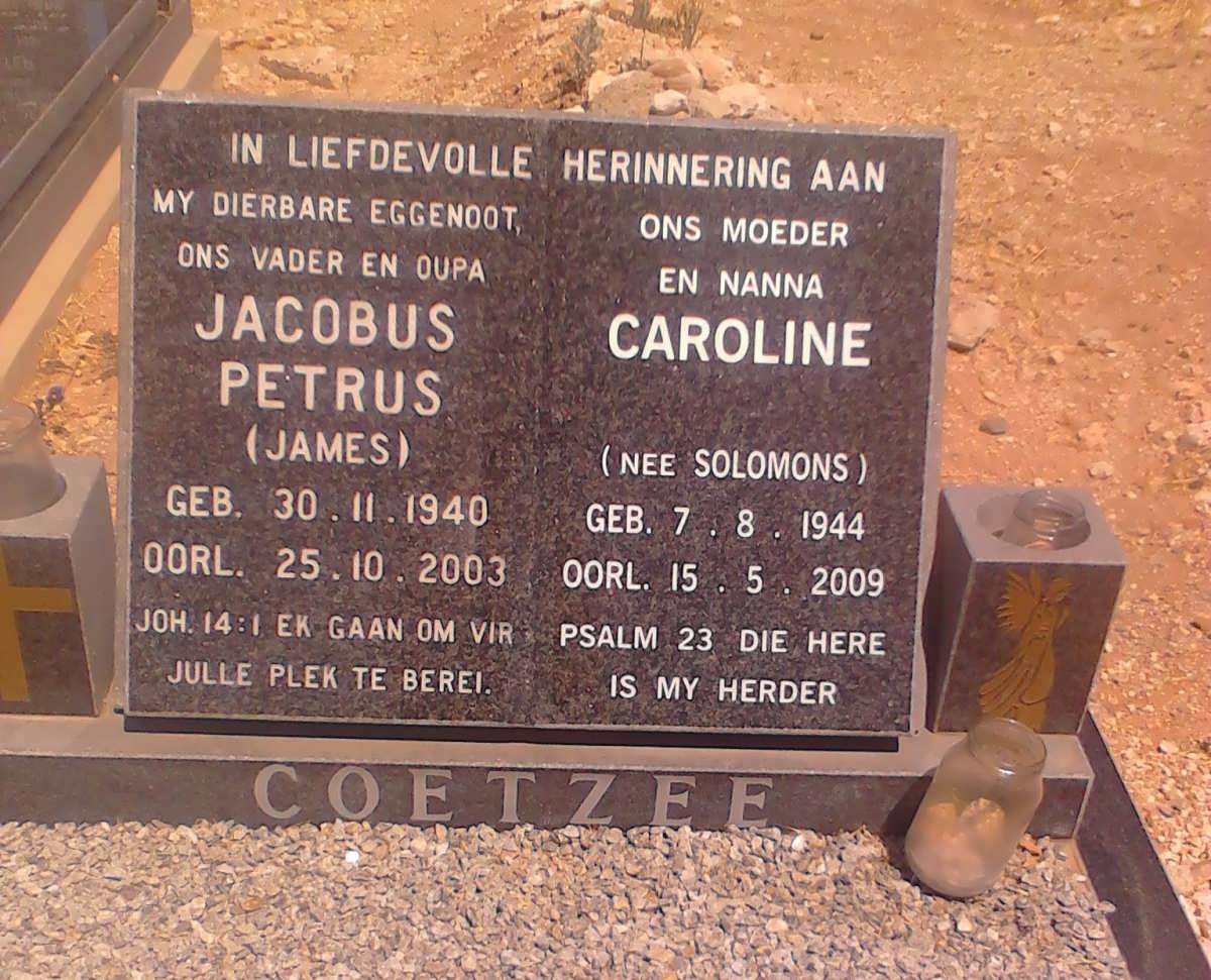 COETZEE Jacobus Petrus 1940-2003 &amp; Caroline SOLOMONS 1944-2009