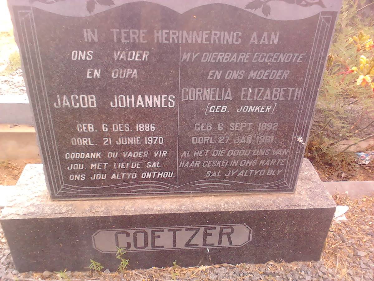 COETZER Jacob Johannes 1886-1970 &amp; Cornelia Elizabeth JONKER 1892-1961