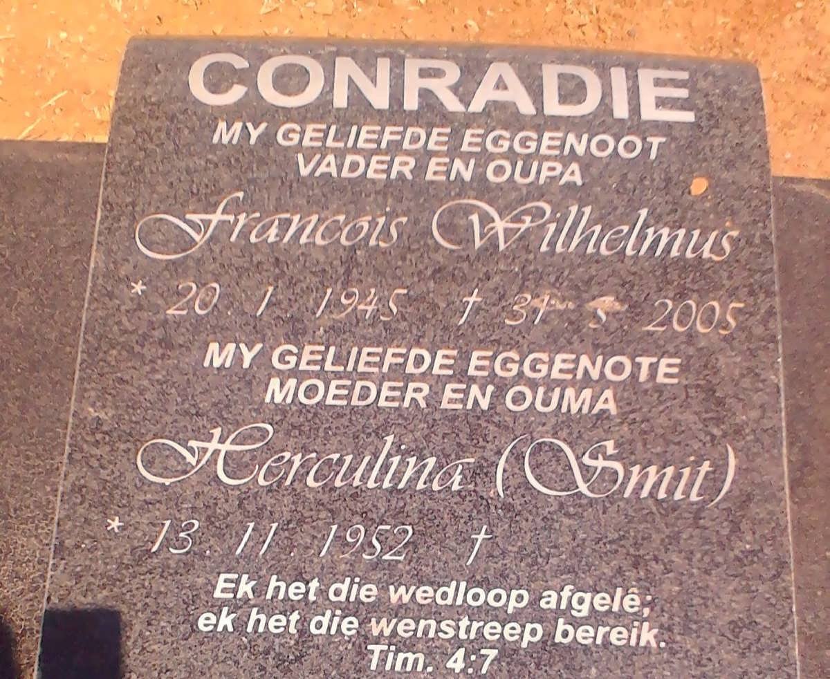 CONRADIE Francois Wilhelmus 1945-2005 &amp; Herculina SMIT 1952-