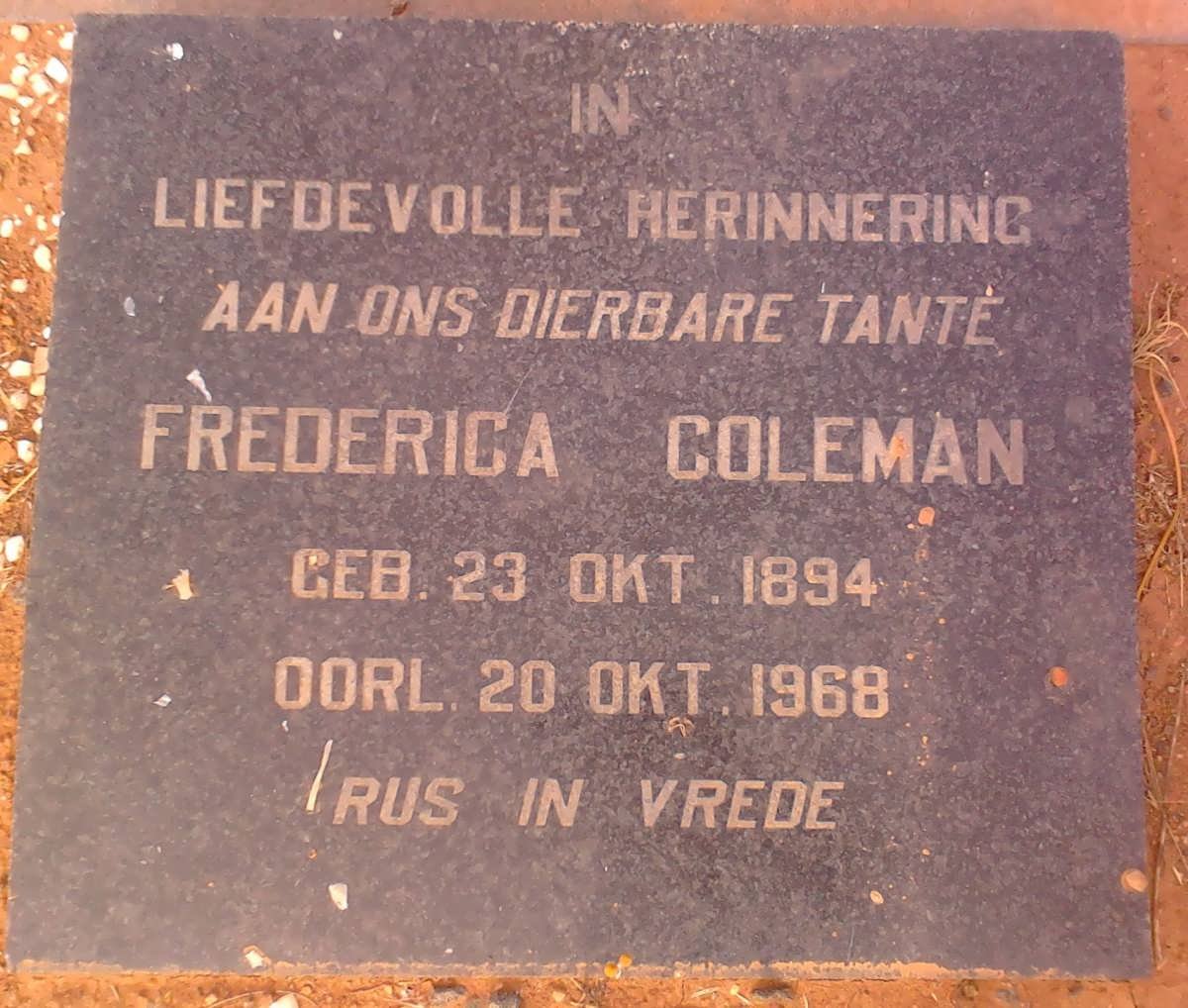 COLEMAN Frederica 1894-1968