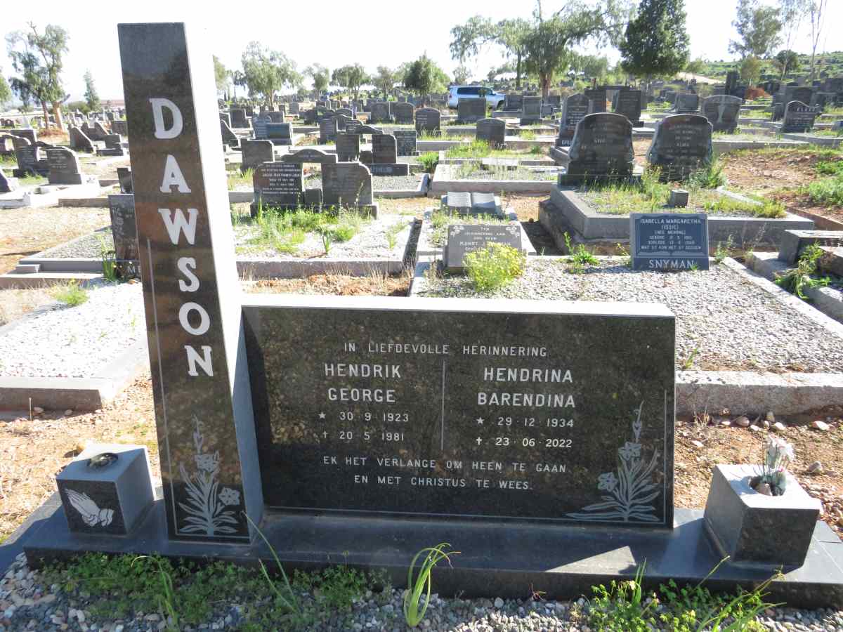 DAWSON Hendrik George 1923-1981 & Hendrina Barendina 1934-2022