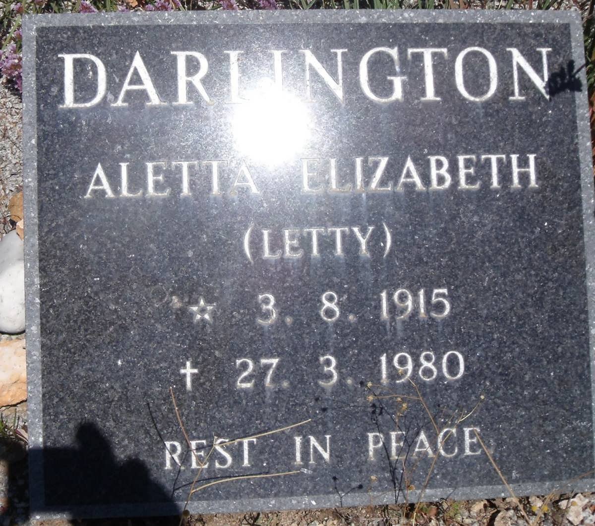 DARLINGTON Aletta Elizabeth 1915-1980
