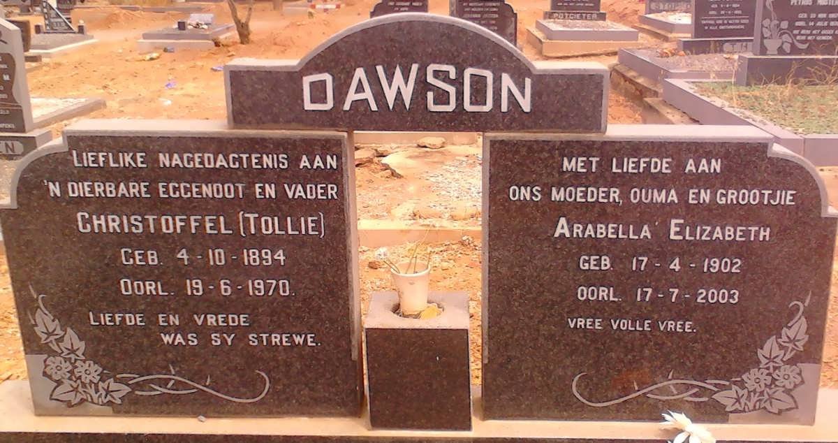 DAWSON Christoffel 1894-1970 &amp; Arabella Elizabeth 1902-2003