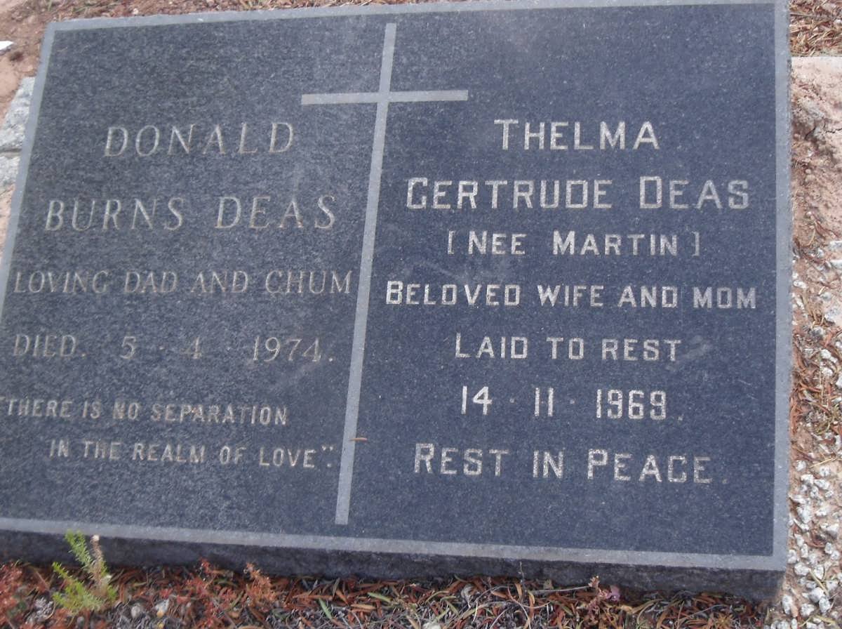 DEAS Donald Burns -1974 &amp; Thelma Gertrude MARTIN -1969