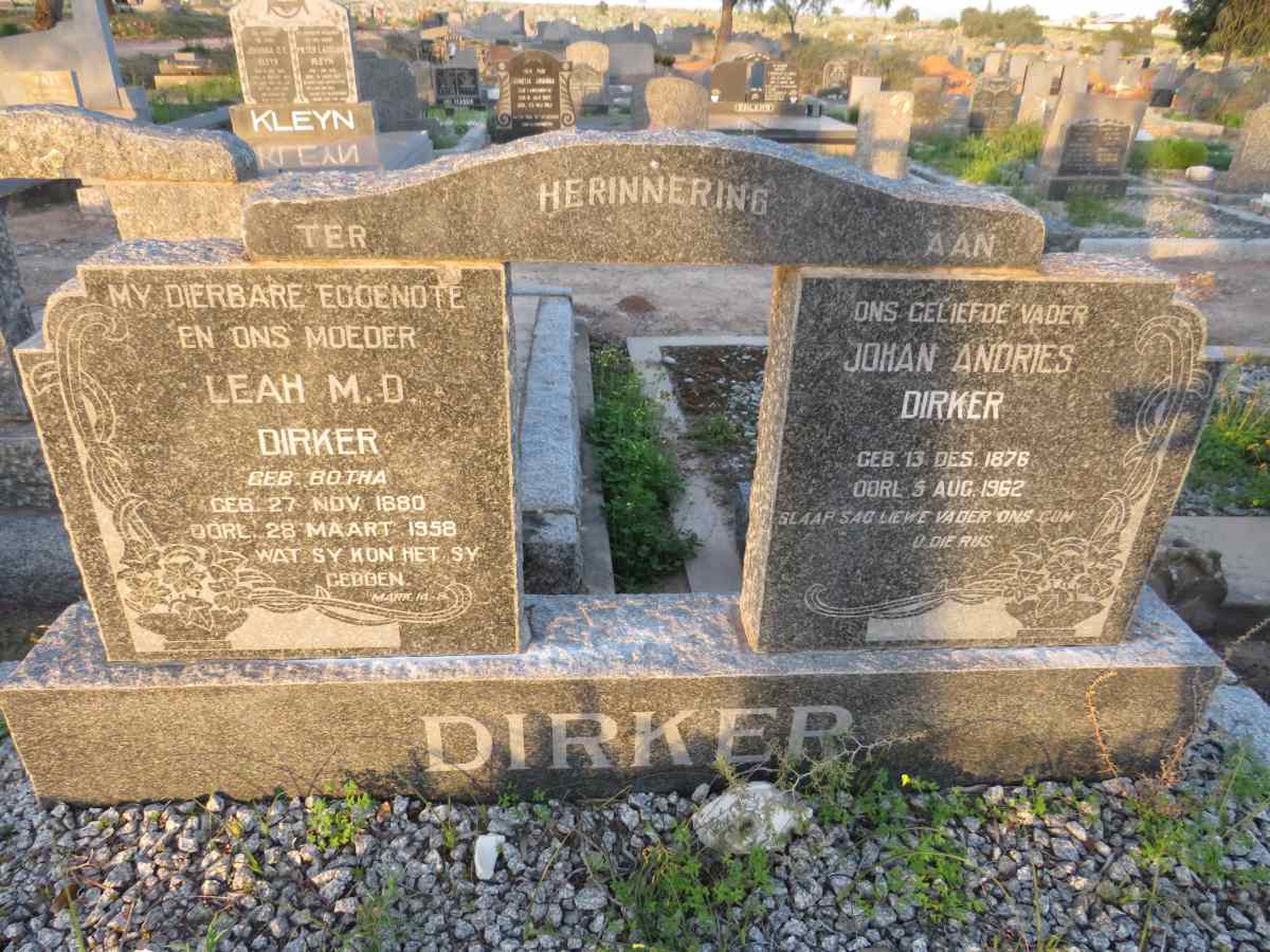 DIRKER Johan Andries 1876-1962 & Leah M.D. BOTHA 1880-1958