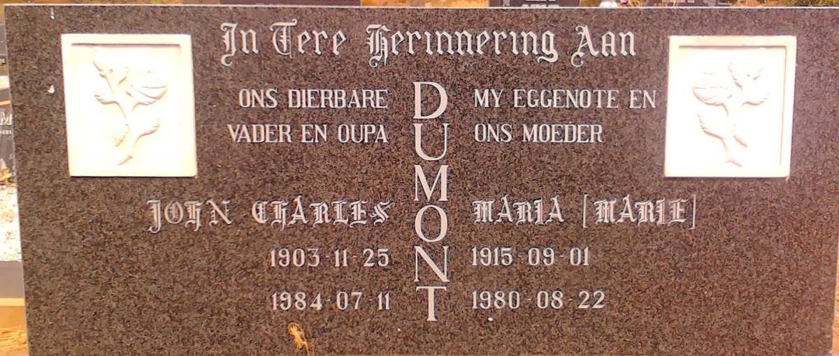 DUMONT John Charles 1903-1984 &amp; Maria 1915-1980