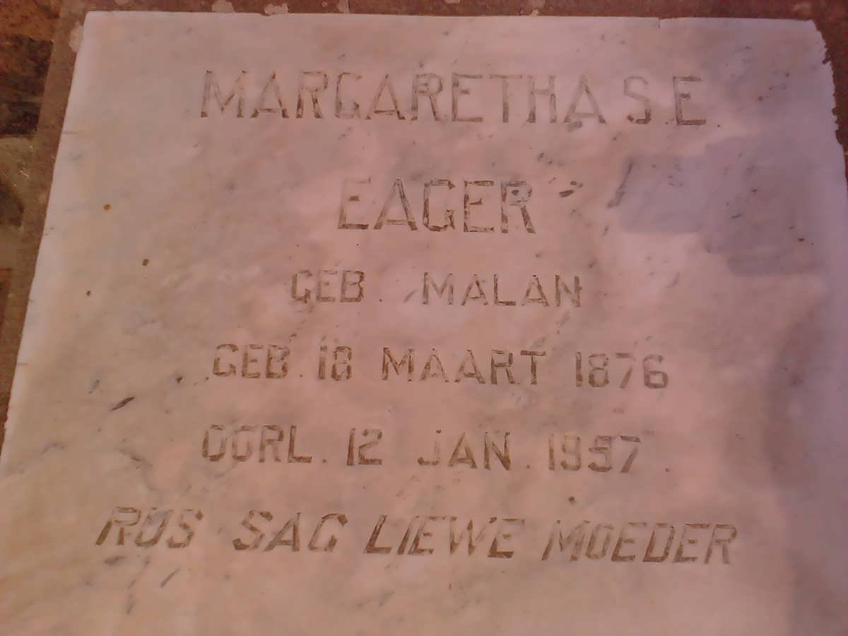 EAGER Margaretha S.E. nee MALAN 1876-1957