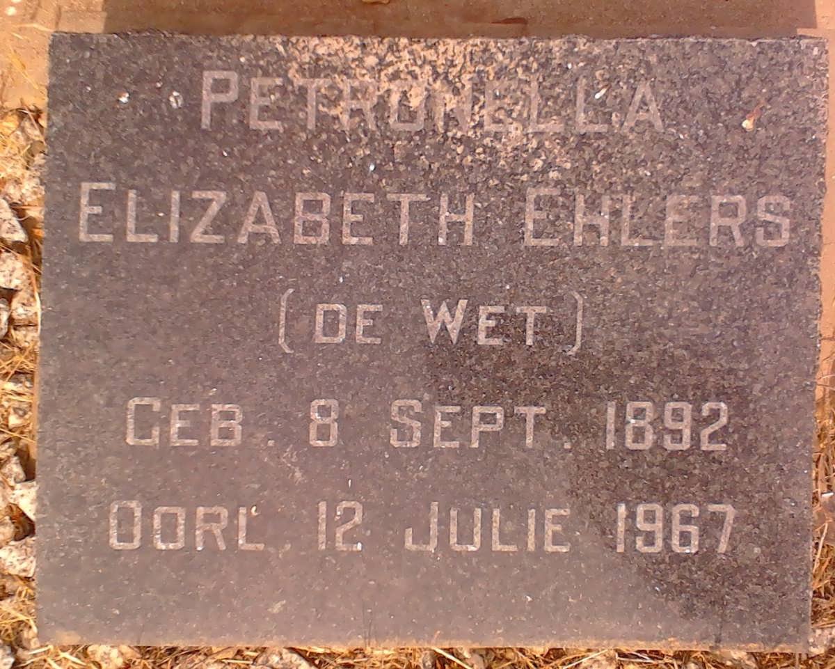 EHLERS Petronella Elizabeth nee DE WET 1892-1967
